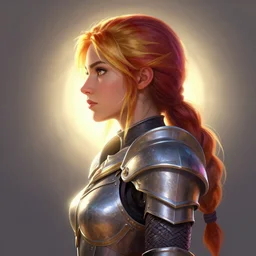 side - profile painted portrait, imogen poots as a paladin, bright backlit, key lighting, smooth, gaudy colors, maya render, octane render aesthetic, dota matte painting concept art, official fanart behance hd artstation by jesper ejsing, lois van baarle, ilya kuvshinov