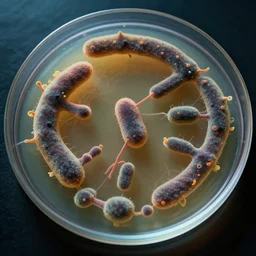 bacterial colonies gowing on a plate, by Leonardo Da Vinci, cinematic lighting, establishing shot