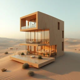a modern apartment made of rectangle tetris, in the desert, sandstorm, made of glass and plants, octane render, trending on artstation
