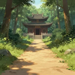 sandy path leads to a temple in a forest, Artstation