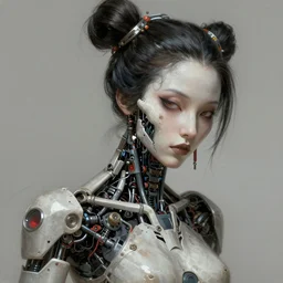 geisha death robot, very realistic, artwork by jim burns, cyberpunk, sci - fi