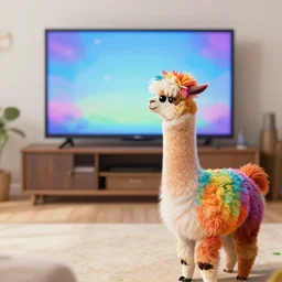 rainbow llama watching tv