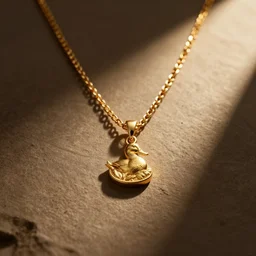 gold necklace on a duck