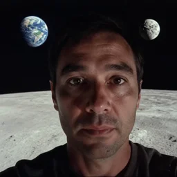 a selfie taken on the moon,planet earth visible in the background,found footage,realistic,hyperdetailed,detailed face,lost footage,grainy,mysterious
