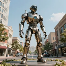 Wheatley from portal 2 as a large metal statue in town center