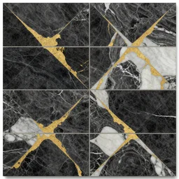 black and white and gold jade ornamental marble floor tiles, top - down - view!!!, photography!!, ultra detailed, tiling - texture, 8 k resolution, pbr rendering, albedo, diffusemap, basecolour, octane, redshift