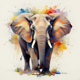 symmetrical artistic painting of an elephant made with brush strokes and colour explosions