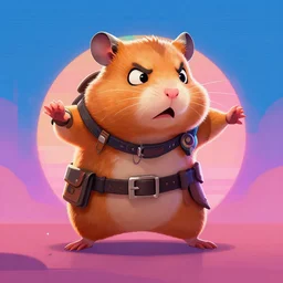 scared hamster as overwatch character, digital illustration portrait design, by android jones and greg rutkowski, retrowave color scheme, detailed, cinematic lighting, wide angle action dynamic portrait