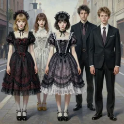 pop surrealism, lowbrow art, realistic cute gothic dress fashion painting, japanese street fashion, hyper realism, muted colours, rococo, natalie shau, loreta lux, tom bagshaw, mark ryden, trevor brown style