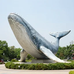 huge marble statue of a whale with legs in a public park, hi - res photo