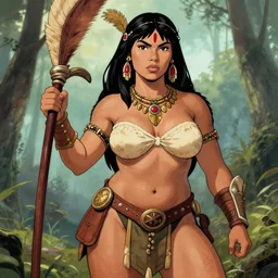 buxom female amazonian warrior in the style of robert crumb meets russ nicholson from fighting fantasy books, highly detailed