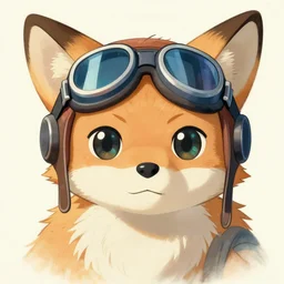 a drawing of an anthropomorphic cat-fox hybrid with pilot goggles on, character portrait by Nōami, by Ken Sugimori, featured on pixiv, furry art, commission for, soft colors, shiny eyes, deviantart hd, studio ghibli