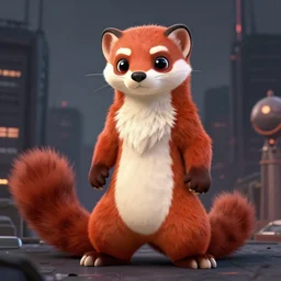 redblack stoat male furry _ fursona, coalpunk background city, mustelid furry _ character, photorealism