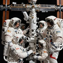 closeup hyperdetailed shot of taikonauts cosmonauts and astronauts connecting iss with tiangong space station by ross tran, thierry doizon, craig mullins, ilya kuvshinov, artgerm, edward hopper, dan mumford, wlop, rutkovsky, carl spitzweg, moebius, unreal engine 5, lumen, nanite