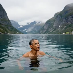 obama swimming in a fjord in norway