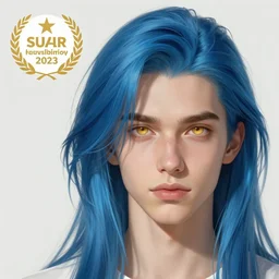 ilya kuvshinov with long sky blue hair, gold eyes, amber eyes, boy face, professional digital painting, concept art, award - winning photography, cinematic, wlop, color block, pop, hip, art by andy warhol, pixiv art, yoshitaka amano
