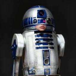 a portrait of a random woman as r 2 d 2 droid, humanization, humanized, grim - lighting, high - contrast, intricate, elegant, highly detailed, digital painting, artstation, concept art, smooth, sharp focus, illustration