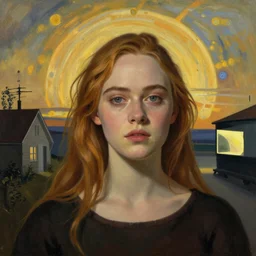 Elle Fanning in the painted world of Prospect, head and shoulders masterpiece, apocalypse, golden hour, cosmic horror, artstation, in the style of Andrew Wyeth and Edward Hopper and Bosch, extremely detailed