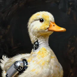wlop artgerm beautiful portrait of a half robot half duck hybrid