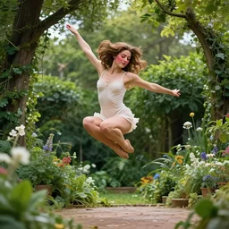 eve starjumping in the garden of eden , with god blushing, hyper realism - n 5