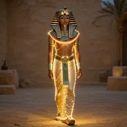 model wearing egyptian tanoura costume lit with led, 8 k