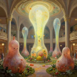 upshot lush bulbous maschinen krieger garden fetuses dramatic perspective organic 3 d fractal a minimalist cinematic scifi with giant bright translucent bioluminescent microscopy, gigantic pillars, victorian shopping mall courtyard,, beeple, the matrix, star wars, ilm, star citizen, mass effect, oil painting by donato giancola, chris foss, warm coloured, artstation, atmospheric perspective