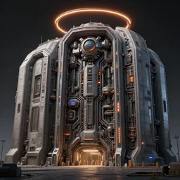 3 d sculpt of massive rounded rectangular hangar maschinen krieger cyberpunk'scifi digital movie camera'' power station'complex industrial military building facade, halo, star wars, ilm, star citizen halo, mass effect, high tech industrial, artstation unreal