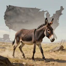 a single wild donkey is roaming in a post - apocalyptic united states, highly detailed, digital painting, artstation, concept art, smooth, sharp focus, illustration, art by artgerm and greg rutkowski and alphonse mucha, 8 k