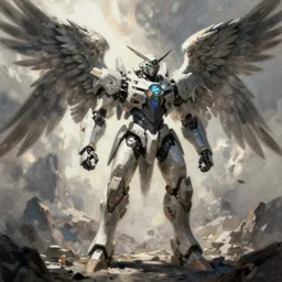 digital art, concept art, painting, shading, overwatch style, angel mech