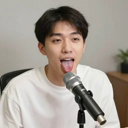 an asmr streamer licking a 3dio microphone