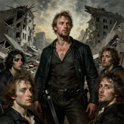 apocalypse wreaking havoc and destoyring edifices by Micheal Whelan and Eugène Delacroix and Francis Bacon and Hieronymus Boch, artistic, sweat and labour, realistic fantasy, beautiful faces aesthetic, establishing shot, 8k resolution, dramatic lighting
