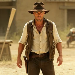 still from the Indiana Jones movie with chris pratt, award-winning cinematography, 4k