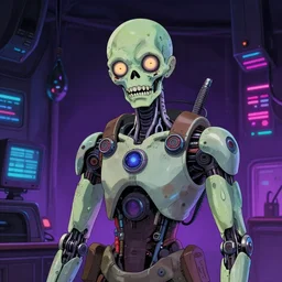 a cyberpunk futuristic retrowave synthwave detailed studio ghibli portrait of a zombie cyborg terminator.