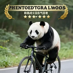 a photo of a panda riding a bike, professional photography, award winning, high quality