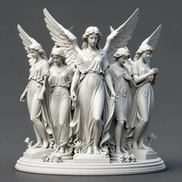 3 d zbrush render, white light stone angels statues, unreal engine, greg rutkowski, loish, rhads, beeple, tom bagshaw, alphonse mucha, global illumination, detailed and intricate environment