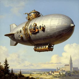 A steampunk Zeppelin, art by Norman Rockwell