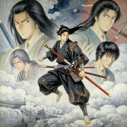 heavenly lone samurai, painting, by greg ruthowski, yoshikata amano, yoji shinkawa, alphonse murac, collaborative artwork, beautifully drawn, heavily detailed