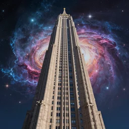 majestic upright tower, highly detailed cosmic background, vibrant color palette, trending on artstation, digital, by david normal
