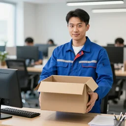 blue collar worker quitting his job, stock photo, insanely detailed, office space