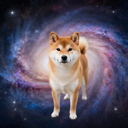 a shiba inu at the center of a galaxy, digital art