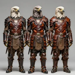symmetrical realistic full body of anthropomorphic photo portrait of an eagle! wearing leather armor, by jack kirby italo calvino roger dean and alena aenami