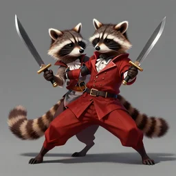 digital art of a raccoon in a rouge outfit duel wielding daggers, D&D
