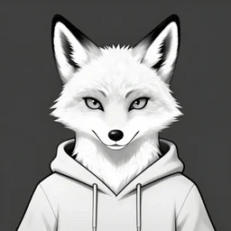 a portrait of an anthropomorphic fox wearing a hoodie, symmetrical facial features, symmetrical proportions, league of legends, concept art, illustration, artstation, black and white