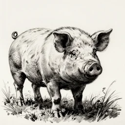 radioactive pig, ink illustration in style of mike mignola