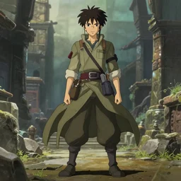 full body portrait character concept art, anime key visual of an archaeologist adventurer warrior, studio lighting delicate features finely detailed perfect face directed gaze, at an ancient city, gapmoe yandere grimdark, trending on pixiv fanbox, painted by greg rutkowski makoto shinkai takashi takeuchi studio ghibli