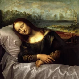 Monalisa Sleeping on a bed, by leonardo da vinci