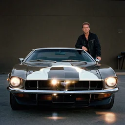 designed by john delorean stylized poser of a single 1 9 6 9 fastback mustang!!! mk 2 ford gt 4 0! ( delorean ), large led lights, ektachrome photograph, volumetric lighting, f 8 aperture, cinematic eastman 5 3 8 4 film