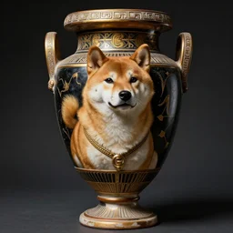 ancient greek urn depicting a shiba inu god