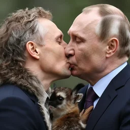 vladimir putin kisses sergey lavrov, animals mating, lovely kiss, kiss mouth to mouth, romantic, emotional, love scene, insane details, clear face and eyes, textured, 8 k, professional photography, animal world, discovery channel
