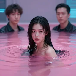 lee jin - eun emerging from pink water in cyberpunk theme by ilya kuvshinov and peter mohrbacher, and m. k. kaluta, rule of thirds, seductive look, beautiful